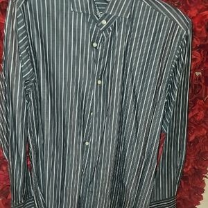 Jack Stone By Thomas Dean Dk. Gray and Silver Striped Button Down Shirt Size Med